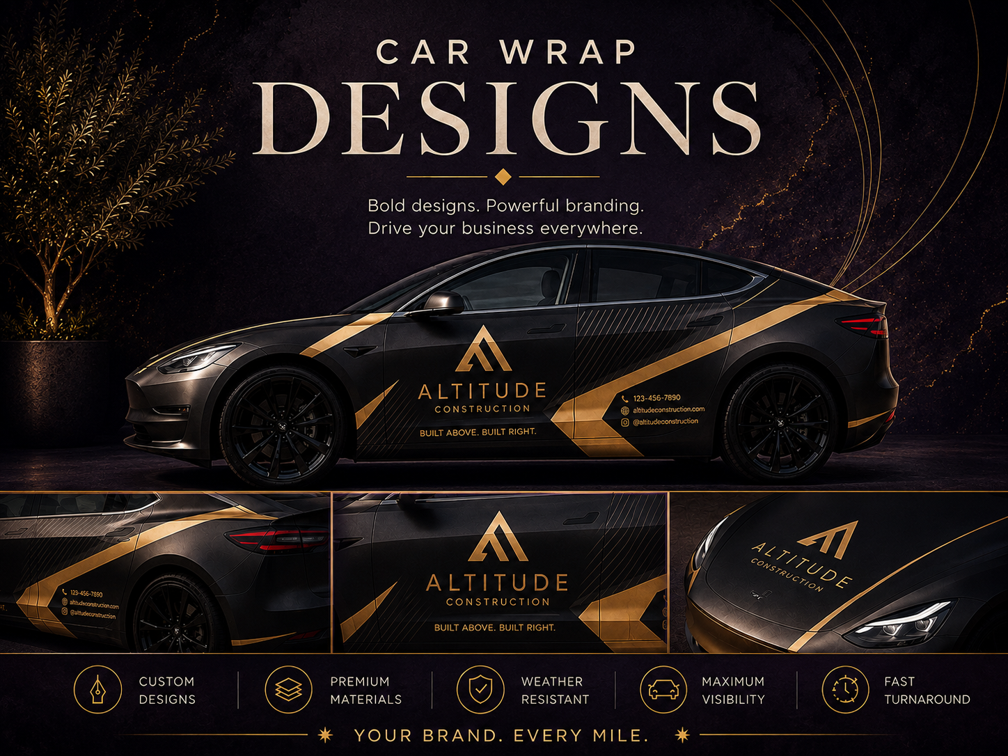 Custom branded vehicle wrap design created by Atomic Muse